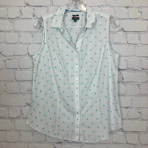Talbots White Polka Dot Buttondown Shirt Petite Size 12P Non-Iron Sleeveless